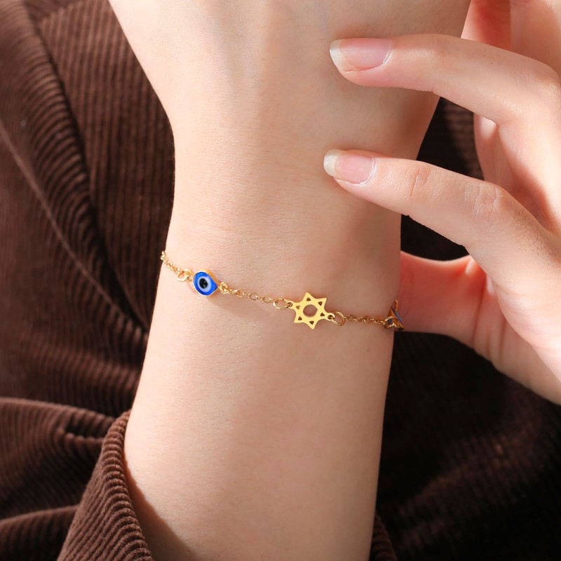 PDOUSELF Stainless Steel Evil Eye Bracelets for Women Trendy Adjustable,