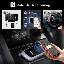 Android Auto Wireless Adapter mit NFC Wireless Android Auto Adapter Konvertieren Sie Wired Android Auto in Wireless, 5.8GHz Dongle Wireless für Android 11+, Plug & Play, Unterstützt Sprachassistent