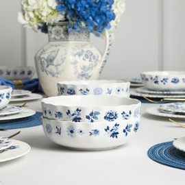 Stone Lain Fiore 8-Piece Bowl Set New Bone China, Blue