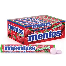 Mentos Holiday Chewy Candy Mint Roll, Strawberry, Candy for Christmas Stocking Stuffers for Adults & Kids, Party, Non-Melting, 14 Count (Pack of 15)