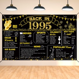 DARUNAXY 30th Birthday Black Gold Party Decoration, Back in 1995 Banner 30 Year Old Birthday Party Poster Supplies Vintage 1995 Backdrop Photography Background for Men & Women 30th Class Reunion Decor