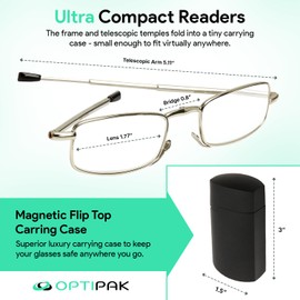 OPTIPAK Hard Case Folding Reading Glasses – Pocket Wallet Purse Compact Spring Hinge Readers for Men & Women – Lightweight Foldable Eyeglasses (Pack of 1)