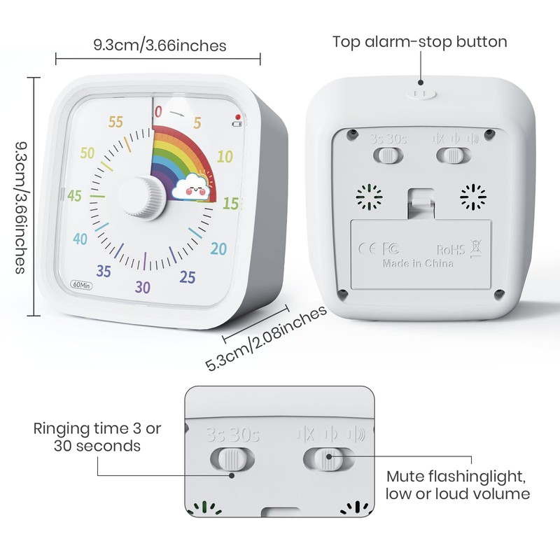 Yunbaoit Visual Timer with Protective Case, Rainbow Disk 60 Minute