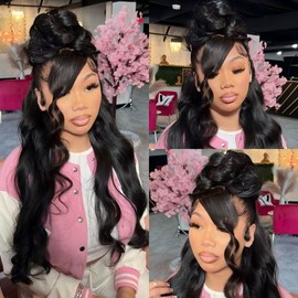 POLKN 34 Inch 360 Lace Front Wigs Human Hair 360 HD Body Wave Wig Human Hair Full Lace Pre Plucked 180 Density Drawstring Lace Front Wigs Human Hair Glueless Hidden Strap Lace Frontal Wig for Women