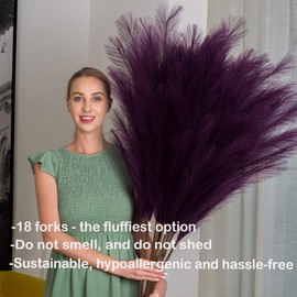 Pampas Grass Decor Tall, 43"/110cm Faux Pampas Grass 6 Stems Large Pompass Grass Branches Tall Bulk Boho Flower Arrangement for Home Room Wedding Party Decor(Purple)