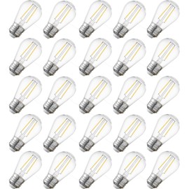 abulber 2W Led Light Bulbs,S14 Led Bulbs for Outdoor String Lights and Sputnik Chandelier,Shatterproof Waterproof Clear Plastic,120V E26 Screw Base 2700K Warm White 25 Pack.
