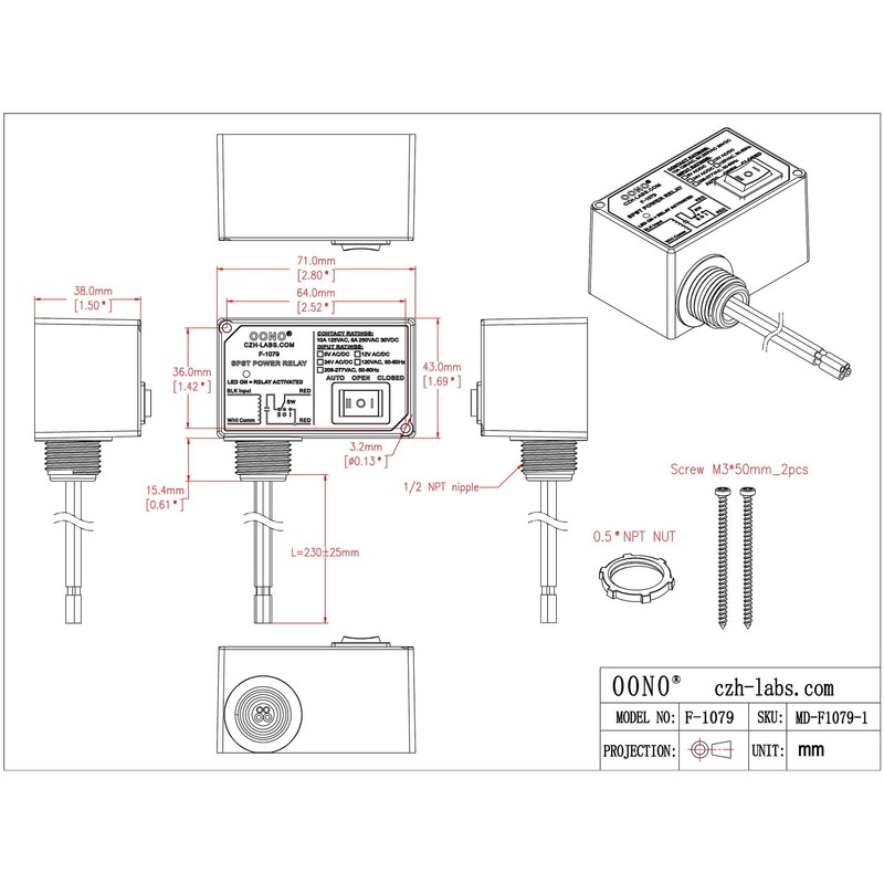 AC120V Power Relay Module SPSP-NO + Override Switch, 10Amp 125VAC,