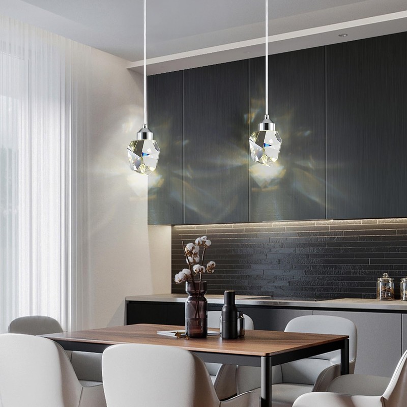 Modern Crystal Pendant Light, 3-Color LED Crystal Pendant Light, Adjustable