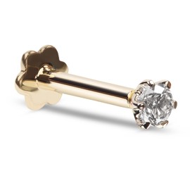 Demira Jewel's 14K Yellow Gold Real Diamond 6 Prong Nose Stud | 7MM & 8MM Internally Threaded Screw Back Nose Stud.