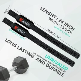 Lifting Wrist Straps 24" Deadlift Straps for Weightlifting, Bodybuilding, Powerlifting, Strength Training, Deadlifts, Padded Neoprene and Non-Slip Grip (black)