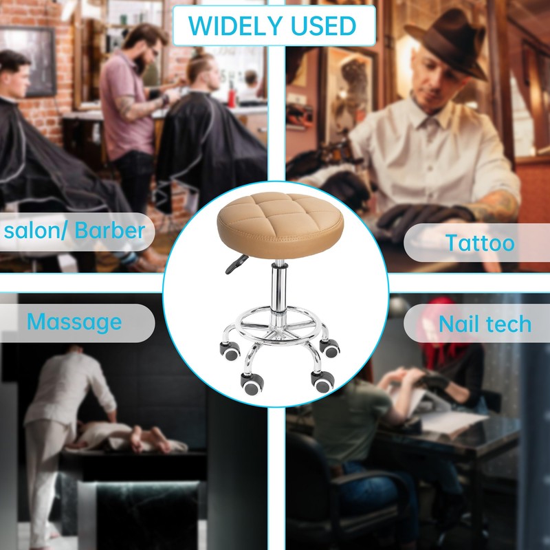 IBVIVIC PU Leather Rolling Stool Height Adjustable Round Swivel Stools