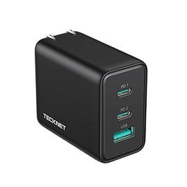 TECKNET TECKNET 65W GaN Wall Charger PD 3.0 USB-C Fast Charger,3-Port Foldable Travel Adapter for iPhone 16 Pro Max/16 Pro/16 Plus/16/15/Galaxy S24/S25/MacBook Pro/Switch and More Series(Black)