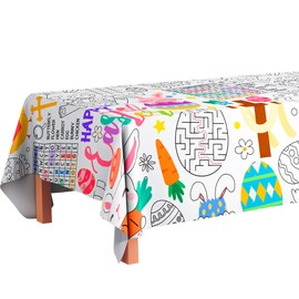 Easter Coloring Tablecloth, 108'' x 54'' Easter Coloring Paper Tablecloth Giant Easter Coloring Poster Spring Coloring Tablecloth for Easter Party Decorations Supplies or Easter Activities for Kids