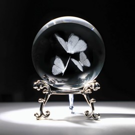 HDCRYSTALGIFTS 3D Butterfly Crystal Ball Paperweight 2.36in(60mm) Glass Decorative Ball for Room Table Ornament Butterfly Figurines Gifts for Women Friends