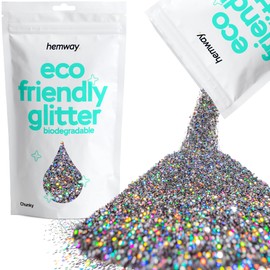 Hemway Eco Friendly Biodegradable Glitter - Gun Metal Grey Holographic | Chunky Plant-Based Metallic Flakes for Arts & Resin Crafts | Bio Supplies for Festival, Hair, Face, Body & Nail Art | 100 g