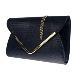 Girly Handbags Womens Animal Print Croc Flat Envelope Evening Clutch Bag (Black)