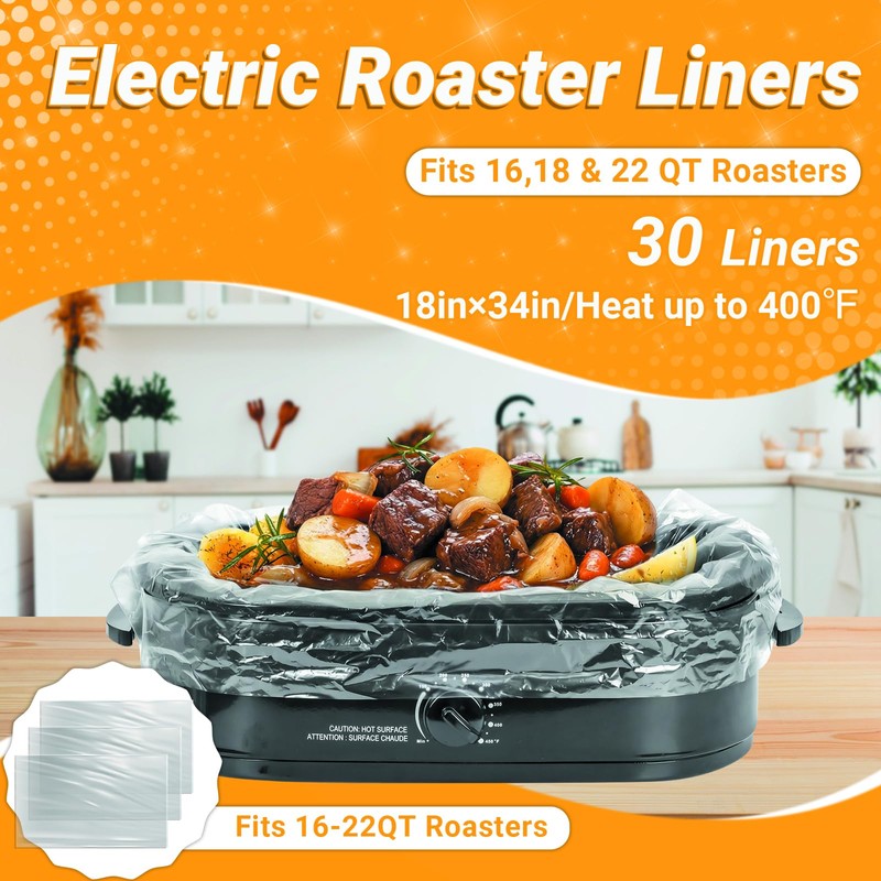 30 Count Electric Roaster Liners, Fits 16, 18, 22 Quart