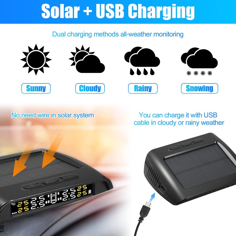 X AUTOHAUX RV Tire Pressure Monitoring System TPMS Wireless Solar