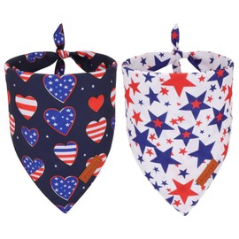 PTDECOR American Flag Dog Bandana Love Stars Flag Patterns, 4th of July Pet Scarf Reversible Triangle Patriotic Bandanas for Medium Large Dogs Pets (Large)