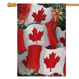 Louise Maelys Canadian Flag 28x40 Double Sided Vertical, Burlap Small Happy Canada Day Welcome Banner Garden Yard House Flags Patriotic Outside Outdoor House Decoration (ONLY FLAG)
