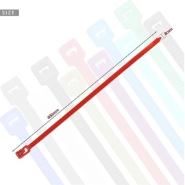 100 Pcs Reusable Red, Green, Blue, Yellow, Black, White Cable Ties, 400mm x 8mm, 16" Plastic Tie Wraps HeavyDuty Releasable Strong Nylon Zip Ties for Home Office Garage and Workshop (8 x 400 mm Multi)