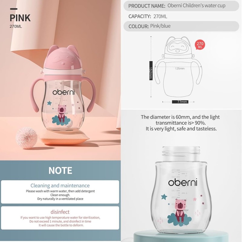 Oberni Tritan Sippy cups, No Spill Toddler Water Bottle with