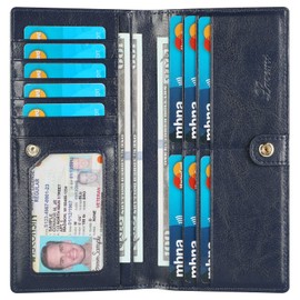 Lavemi Ultra Slim Thin Leather Women Wallet RFID Blocking Credit Card Holder Bifold Long Ladies Billfold (2-Waxed Blue)
