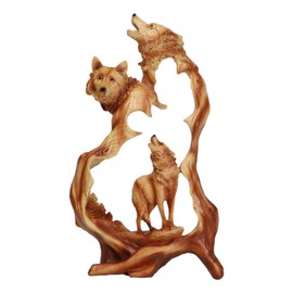 Ebros Gift Large Nature Rustic Faux Wood Carving Wildlife Woodlands Scene Howling Wolf Bust with Wolf Pack Family On Rocky Landscape Figurine Artistic 3D Cutout Animal Spirit Wolves