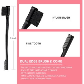 Juego de 3 peines para peinar el cabello, cepillo de pelo de rata, cepillo de borde para cepillar los bordes y la espalda, peinar, alisar el cabello para mujeres (negro)