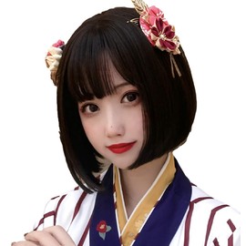 Donally Women's Full Wig Short Bob Straight Wig (Black)