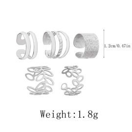 5Pcs Statement Ear Cuffs Earrings Sets for Women Teen Girls,Leaf Non Piercing Lightweight Fake Clip On Cartilage Punk Fashion Fake Earrings (Silver)