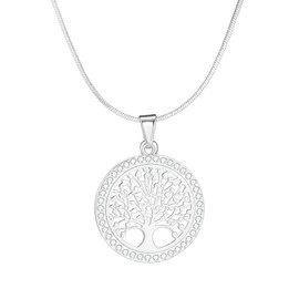 PengJin Women's Tree of Life Necklace,Charm Pendant Necklace with Dazzling Crystal Rose Gold Silver Long Chain Necklace for Girls Gifts