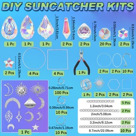 CREATCABIN 200Pcs DIY Suncatchers Making Kits Crystal Sun Catcher Kit Prism Suncatcher Supplies Craft Stained Glass Window Hanging with Rainbow Maker Pendant for Adults Indoor Outdoor Garden Decor