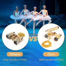 Opera Glasses for Women 3X25 Theater Binoculars with Adjustable Handle & Chain,BK7 Optical Lens,Vintage Compact Mini Binocular Adults Kids in Opera Musical Concert-Gold