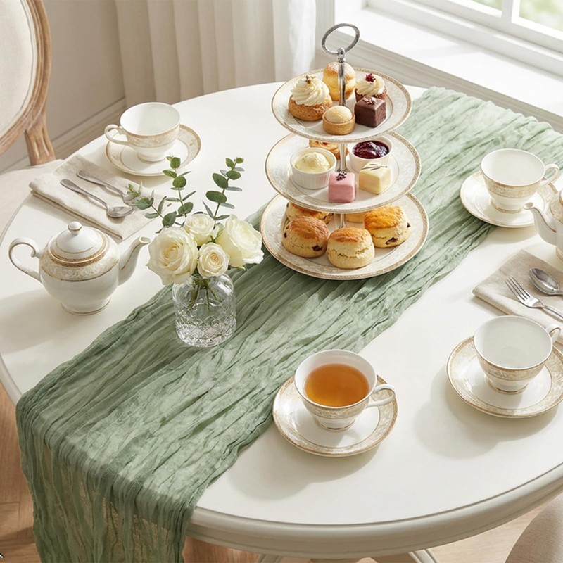 CKIKU 10 Pack Sage Green Table Runner Cheesecloth 17 x