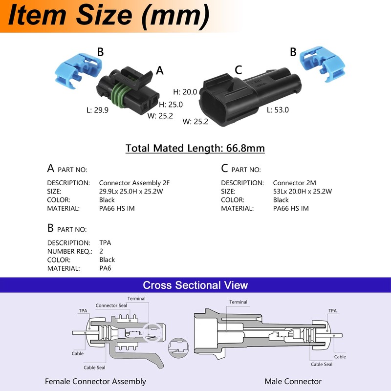 MUYI 280 Series Weather Pack Connectors 2-Pin Waterproof Connector Kit