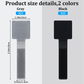 50 Pcs Self Adhesive Hook and Loop Cable Ties Adjustable Cord Straps Organizers Under Desk Cable Management Clips Multi-Purpose Wire Organizers for Office Home Kitchen Appliances Gray Black 3.54 Inch