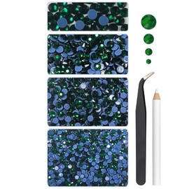 qiipii Hotfix Rhinestones bulk Flatback Emerald Green Crystal Rhinestones for Crafts Clothes SS10-SS30 Hot Fix K9 Glass Round Crystals Gems w Picking Pen for Crafting Shoes Clothing Bag DIY Decoration
