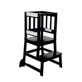 Dream On Me 2-in-1 Funtastic Tower and Step Stool, Easy to Assemble, Multi-Purpose Stool with Non-Toxic Paint Finish, Made of Solid Pinewood, Black