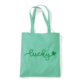 Lucky clover right style cotton tote shopping bag - Mint