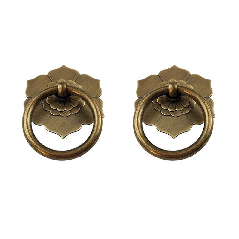 Tiazza 2Pcs Antique Brass Ring Pulls Handle Kitchen Cabinets Wardrobe