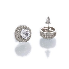 18k Gold Plated Copper CZ Iced Out Hypoallergenic Stud Earring for Men and Women Hip Hop Street-wear Rapper Earring Dating Fashion Party (Silver)