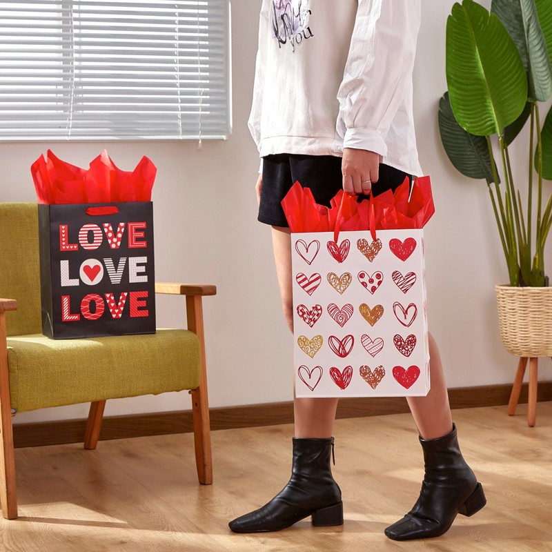 SUNCOLOR 2 Pack 13" Large Valentines Day Gift Bags with