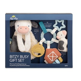 Conjunto de regalo de juguetes de granja Itzy Ritzy - Incluye Cow Lovey y juguete de anillo ocupado con temática de granja para asiento de automóvil y cochecito - Cuenta con sonidos crujientes