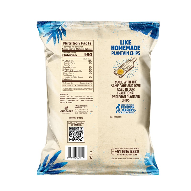 Inka Sea Salt Flavored Tostones Chips, Gluten Free, Non GMO,