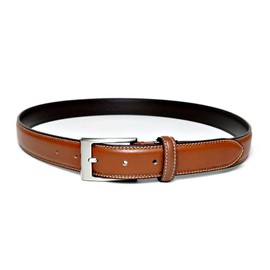 KIETH Men's Shrink Leather Double Stitched Belt, Genuine Leather, Brown, 1.2 inches (30 mm), Adjustable Size, Made in Japan, Braun