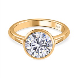 TJC Moissanite Solitaire Ring In Yellow Gold Plated 925 Sterling Silver Engagement Ring for Women Size S Bezel Setting