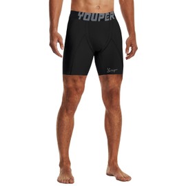 Youper 2-Pack Adult Compression Shorts w/Cup Pocket, Men's Athletic Supporter for Baseball & Football (Medium, Black)