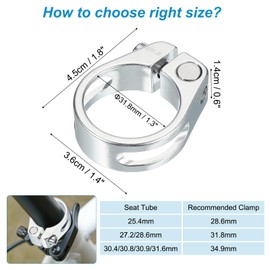 PATIKIL 31.8mm Cycle Bicycle Seatpost Clamp, Aluminum Alloy Seat Tube Clip Bicycle Quick Release Clamp for Mountain Bike Road Bike Gear Truck Bike Folding Bike Silver