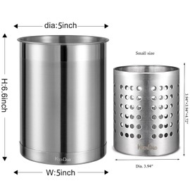 KSENDALO Cooking Utensil Holder, Round Stainless Steel Utensil Holder Silver Caddy & Organizer for Cooking Spoons, Spatulas, and Silverware - Essential Kitchen Container for Countertop
